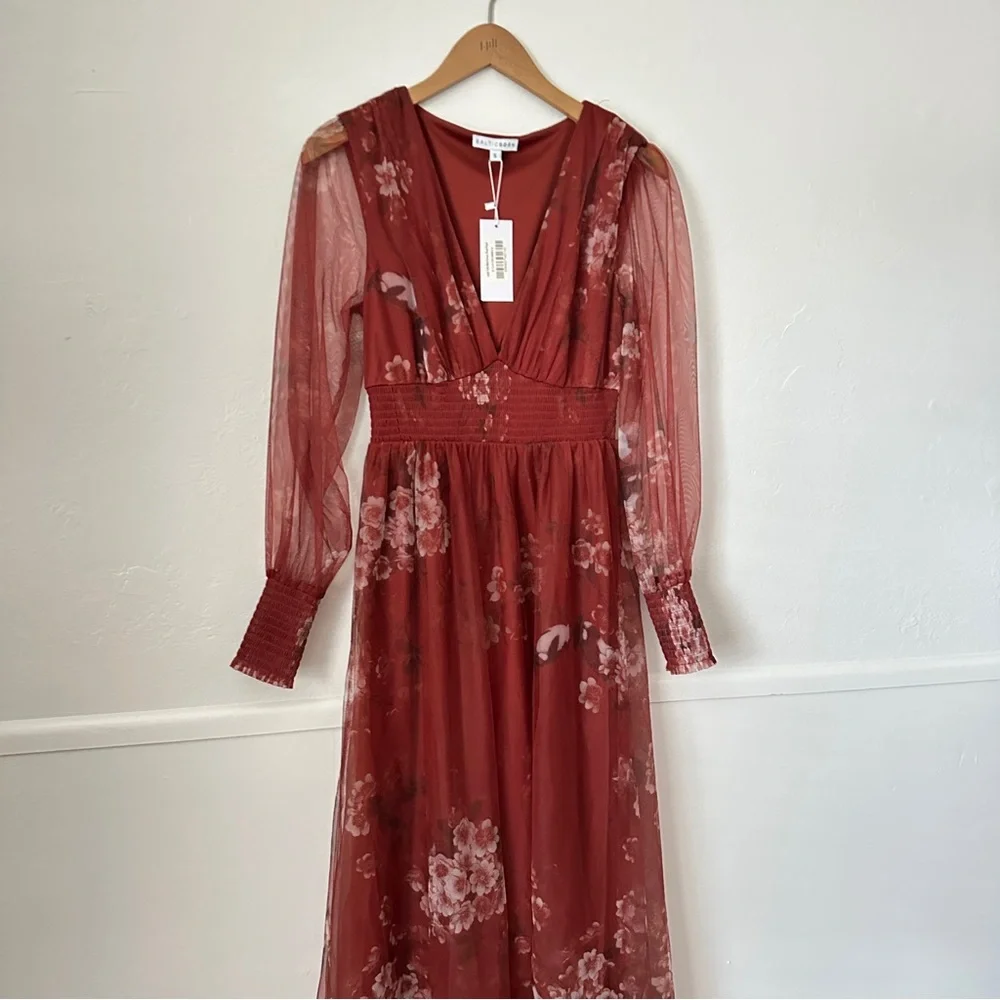 NWT Baltic Born Layla Tulle Maxi Dress in Rust Floral Small - Picture 3 of 7